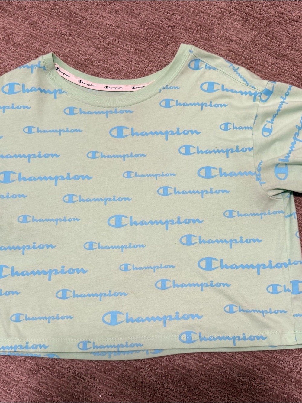 Woman’s Champion Cropped Mint Green Logo Tee
